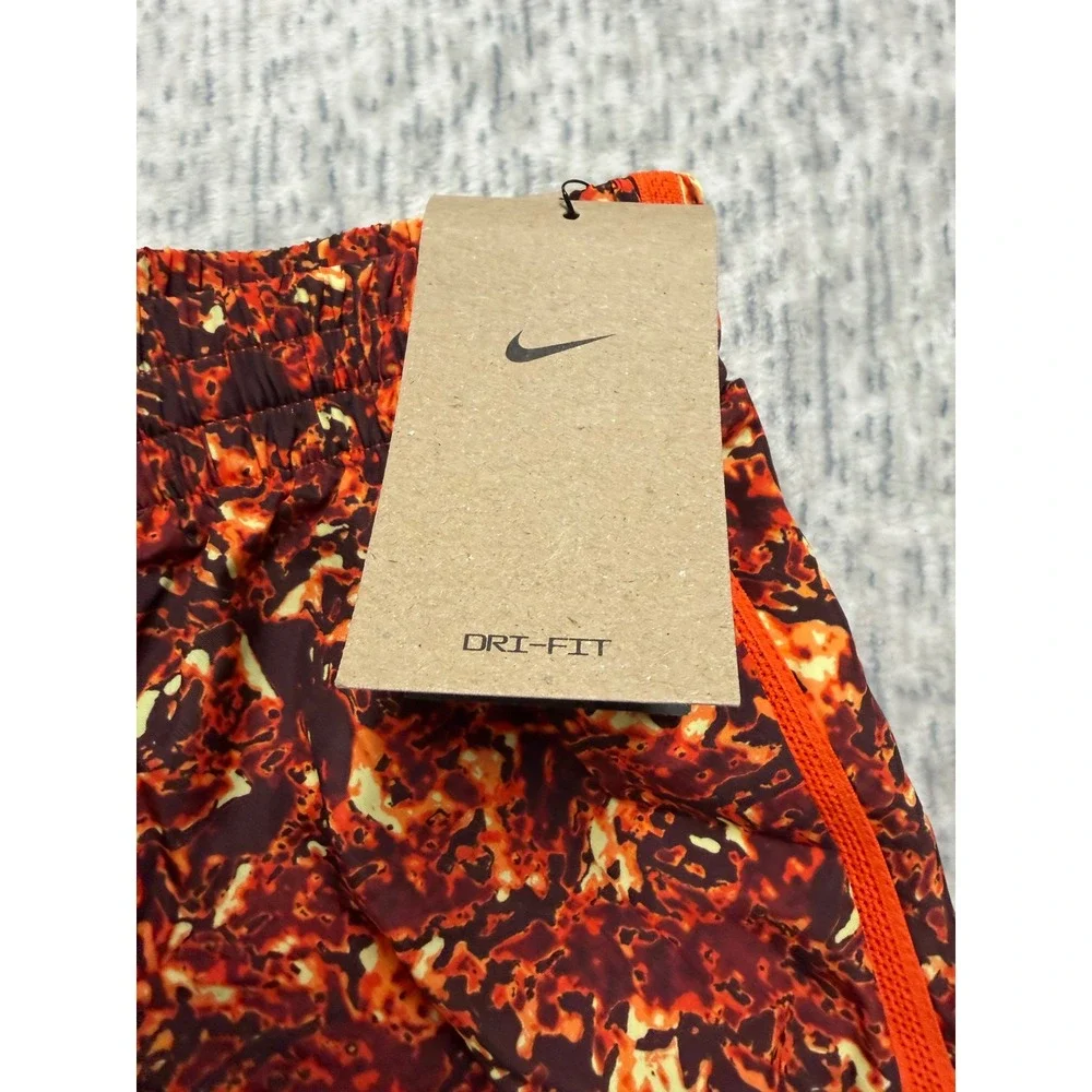 Nike Dri-FIT Kids Orange Lava Print Athletic‎ Shorts Swoosh Logo Performance NEW